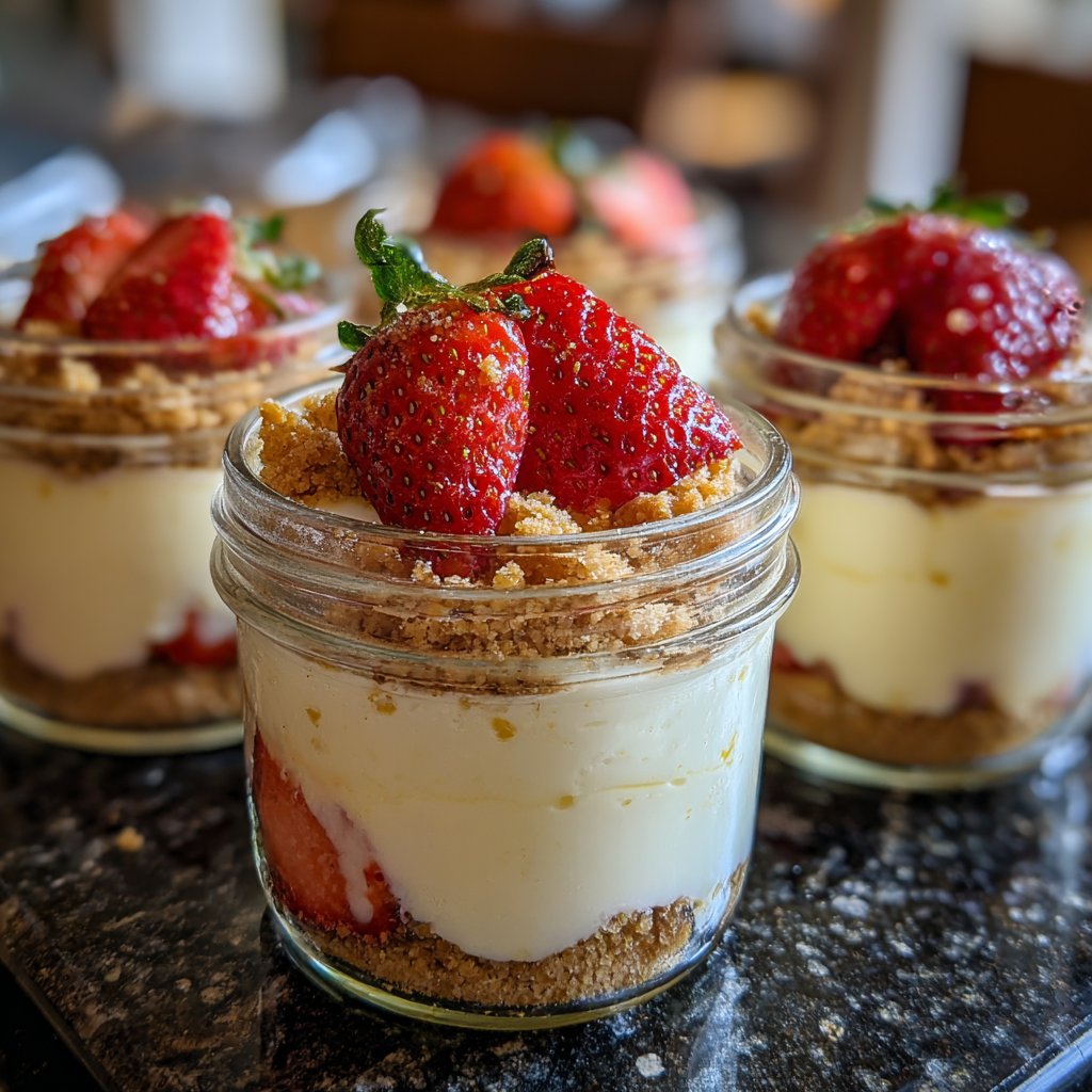 No Bake Strawberry Cheesecake Jars