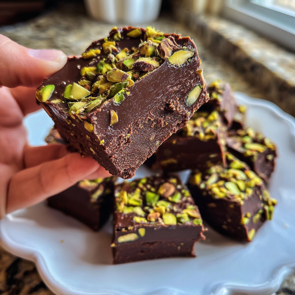 Chocolate Pistachio Fudge Bites